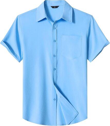 Men's Short Sleeve Button Down Shirts Casual Blending Beach Shirt with Chest Pocket Classic Fit Summer Tops in Saudi Arabia