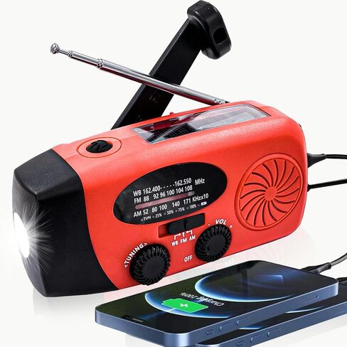 2000 مللي أمبير في الساعة الطوارئ المحمولة يدوية Crank و SOS SOS Weather Radio ، أجهزة الراديو NOAA/AM/AM/AM مع إنذار SOS ، مصباح يدوي 3 وضع (أحمر) in Kuwait