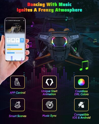 RGB LED Fang Lights for Polaris RZR XP 1000 2014-2018/RZR 900 XC 900S 2015-2020 Accessories, APP Control Accent Lights with Start Animation, Turn Signals, Smart Scenes, Music Sync, 2PCS in Saudi Arabia