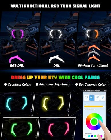 RGB LED Fang Lights for Polaris RZR XP 1000 2014-2018/RZR 900 XC 900S 2015-2020 Accessories, APP Control Accent Lights with Start Animation, Turn Signals, Smart Scenes, Music Sync, 2PCS in Saudi Arabia