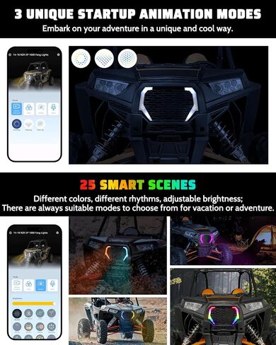 RGB LED Fang Lights for Polaris RZR XP 1000 2014-2018/RZR 900 XC 900S 2015-2020 Accessories, APP Control Accent Lights with Start Animation, Turn Signals, Smart Scenes, Music Sync, 2PCS in Saudi Arabia