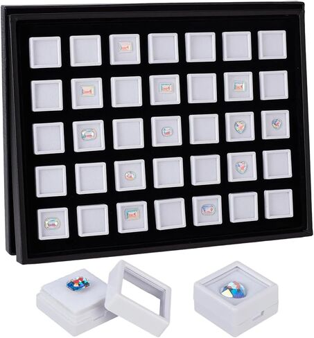 PH Pandahall 35pcs صندوق عرض الأحجار الكريمة الأسود ، الحالات الماس الأكريليك الصغيرة السائبة 1.2 بوصة مربعة مربعة مربع مربع مربع مربع مربع مع حاوية تخزين حجر الرغوة للغطاء للمقتنيات الكريستال العناصر الصغيرة in Saudi Arabia
