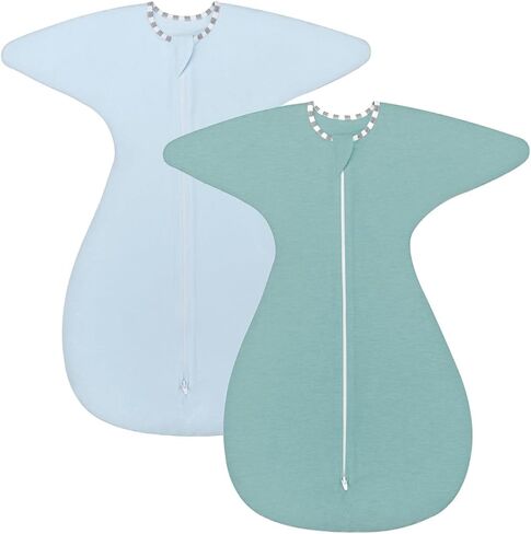 ZIGJOY Shark-Fin Transition Swaddle - 0.5 Tog Rayon Made from Bamboo Sleep Sack Transitional Swaddle Sack Baby Wearable Blanket with 2-Way Zipper, Blue, 6-12 Months in Kuwait