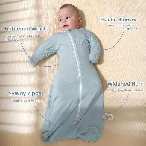 ZIGJOY Shark-Fin Transition Swaddle - 0.5 Tog Rayon Made from Bamboo Sleep Sack Transitional Swaddle Sack Baby Wearable Blanket with 2-Way Zipper, Blue, 6-12 Months in Kuwait
