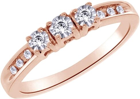 White Natural Diamond Three Stone Anniversary Ring in14k Gold Over Sterling Silver (0.1 Cttw) in Saudi Arabia