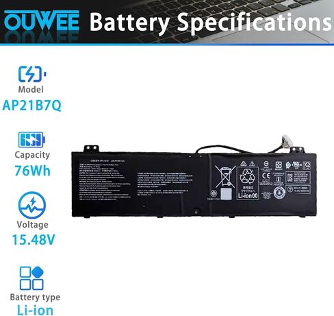 بطارية كمبيوتر محمول AP21B7Q متوافقة مع سلسلة ACER Predator Triton 300 SE PT314-52S 15.48V 76Wh 4930mAh in Kuwait