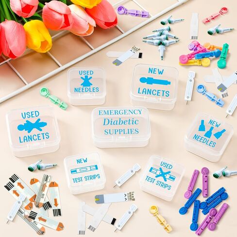 Weysat 7 pcs Small Diabetic Travel Supply Small Lancet Storage Containers Diabetes Travel Case Test Strips Storage Container Needle Disposal Mini Plastic Box for Diabetic Supplies (Pink) in Saudi Arabia