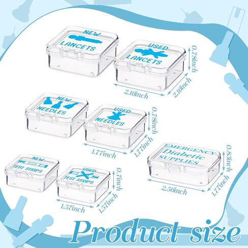 Weysat 7 pcs Small Diabetic Travel Supply Small Lancet Storage Containers Diabetes Travel Case Test Strips Storage Container Needle Disposal Mini Plastic Box for Diabetic Supplies (Pink) in Saudi Arabia