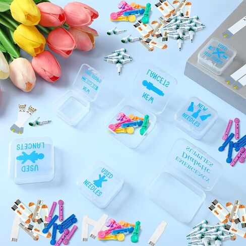 Weysat 7 pcs Small Diabetic Travel Supply Small Lancet Storage Containers Diabetes Travel Case Test Strips Storage Container Needle Disposal Mini Plastic Box for Diabetic Supplies (Pink) in Saudi Arabia