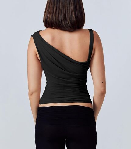 One Off The Shoulder Tops for Women - Sleeveless Mesh Ruched Going Out Crop Tank Top Slim Fit Y2K Shirts in Kuwait