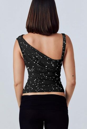 One Off The Shoulder Tops for Women - Sleeveless Mesh Ruched Going Out Crop Tank Top Slim Fit Y2K Shirts in Kuwait