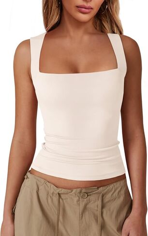 Imily Bela Womens Square Neck Tank Tops Casual Sleeveless Going Out Slim Fit Y2K Summer Cropped Shirts in Saudi Arabia