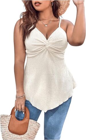 Soly Hux Women’s Plus Tops Summer Sexy Out Out Tops v Neck Oblessives Twist Front Asyfymetrical Cami Top Top in Kuwait