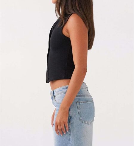 Women's Button Down Tank Tops Solid Ribbed Vest Sleeveless Slim Fit Cropped Cardigan Summer Going Out Tops in Kuwait