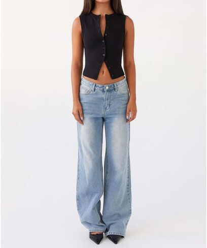 Women's Button Down Tank Tops Solid Ribbed Vest Sleeveless Slim Fit Cropped Cardigan Summer Going Out Tops in Kuwait