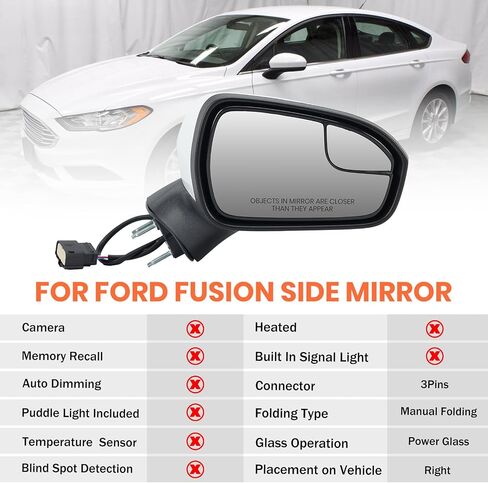 Right Passenger Side Mirror Assembly Compatible with Ford Fusion 2016-2020 Mirrors with Power Manual Folding White 3Pins in Saudi Arabia