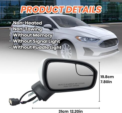 Right Passenger Side Mirror Assembly Compatible with Ford Fusion 2016-2020 Mirrors with Power Manual Folding White 3Pins in Saudi Arabia