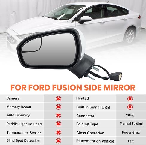 Right Passenger Side Mirror Assembly Compatible with Ford Fusion 2016-2020 Mirrors with Power Manual Folding White 3Pins in Saudi Arabia