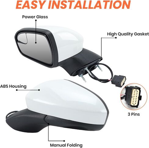 Right Passenger Side Mirror Assembly Compatible with Ford Fusion 2016-2020 Mirrors with Power Manual Folding White 3Pins in Saudi Arabia