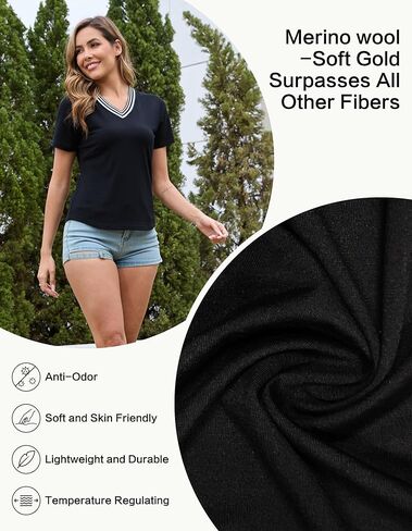 Merino Wool Womens T Roulding Liting for Oclout Athletic ، Women Soft Moisture Wicking Short Sleeve Dirtts Casual in Kuwait