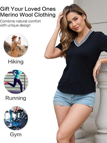 Merino Wool Womens T Roulding Liting for Oclout Athletic ، Women Soft Moisture Wicking Short Sleeve Dirtts Casual in Kuwait