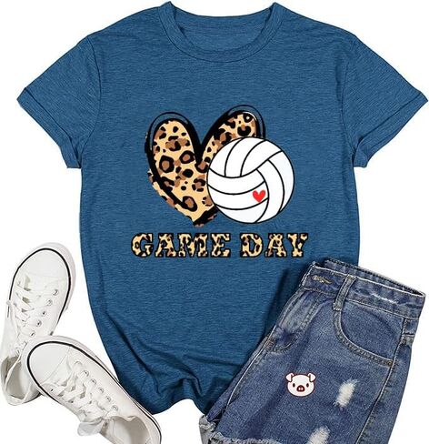 Volleyball Shirts for Women Volleyball Mom Tshirt Short Sleeve Sports Ball Casual Top Game Day Graphic Tee in Saudi Arabia
