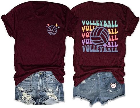Volleyball Shirts for Women Volleyball Mom Tshirt Short Sleeve Sports Ball Casual Top Game Day Graphic Tee in Saudi Arabia
