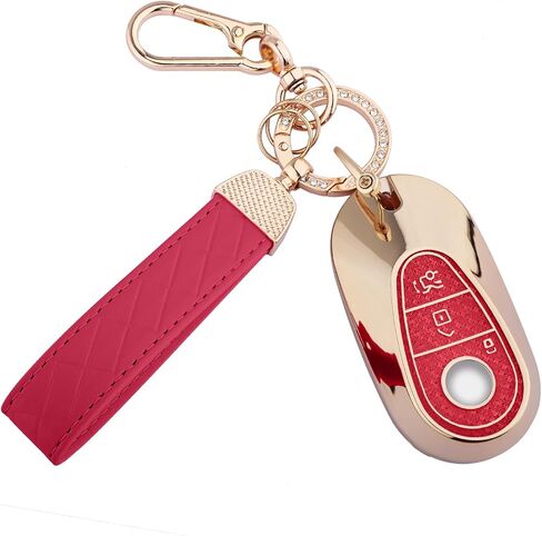 for Mercedes Benz Key Fob Cover, 4 Buttons Soft TPU Keys Protector Bling Key Fob Keychain for EQE350 S580 C300 C-Class S-Class G-Class E-Class 2020-2024, Gold Pink in Saudi Arabia