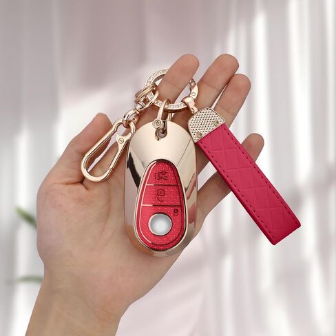 for Mercedes Benz Key Fob Cover, 4 Buttons Soft TPU Keys Protector Bling Key Fob Keychain for EQE350 S580 C300 C-Class S-Class G-Class E-Class 2020-2024, Gold Pink in Saudi Arabia