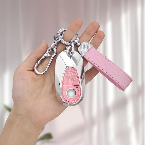 لغطاء مفتاح Mercedes Benz Key ، 4 أزرار ناعمة TPU Keys حامي BLING KEY FOB مفتاح FOB لـ EQE350 S580 C300 C-Class S-Class G-Class 2020-2024 ، Gold Pink in Saudi Arabia