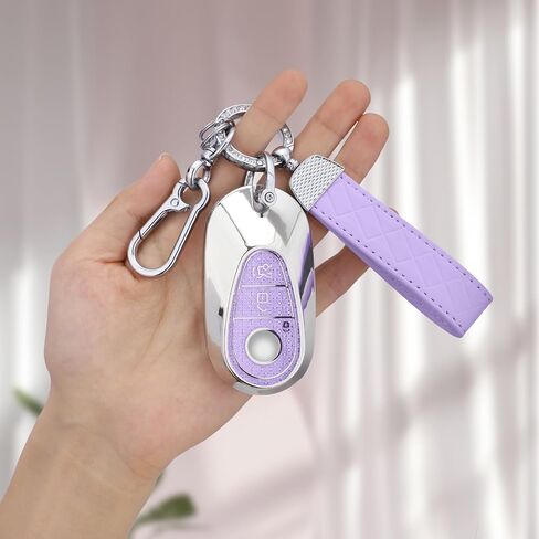 for Mercedes Benz Key Fob Cover, 4 Buttons Soft TPU Keys Protector Bling Key Fob Keychain for EQE350 S580 C300 C-Class S-Class G-Class E-Class 2020-2024, Gold Pink in Saudi Arabia