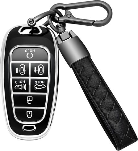 for Hyundai Key Fob Cover with Keychain Soft TPU Car Key Case Holder 360 Degree Protection for 2019-2024 Hyundai Palisade Sonata Santa fe Tucson 7 Buttons Smart Key(B Black) in Saudi Arabia