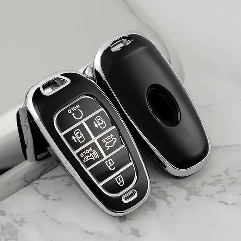 for Hyundai Key Fob Cover with Keychain Soft TPU Car Key Case Holder 360 Degree Protection for 2019-2024 Hyundai Palisade Sonata Santa fe Tucson 7 Buttons Smart Key(B Black) in Saudi Arabia