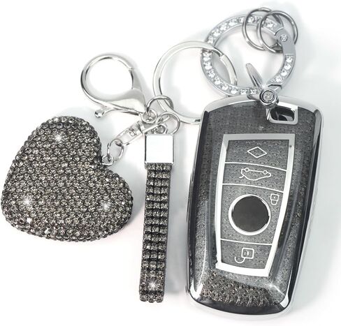 Key Fob Cover with Diamond Keychain Car Key Holder Compatible with BMW X1 X3 X4 X5 X6 1 2 4 5 6 7 M3 M5 M6 GT3 GT5 G30 F10 F15 F16 F20 Protector for Women, 3 Buttons (White-Heart) in Kuwait