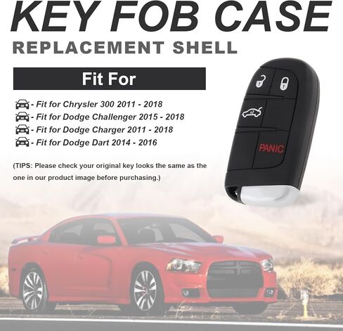 Key FOB Cover Case Placed For Chrysler 300 ، Dodge Charger ، Challenger ، Dart - 4 Button Remote بدون مفتاح. in Saudi Arabia