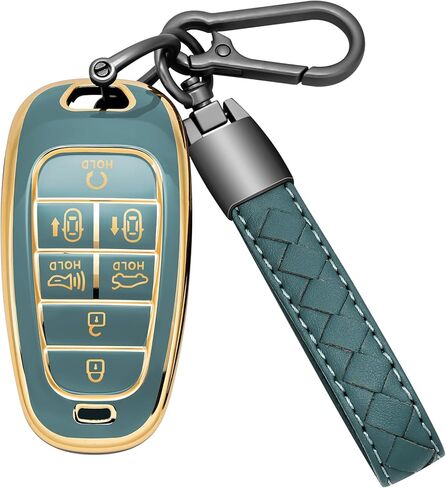 for Hyundai Key Fob Cover with Keychain Soft TPU Car Key Case Holder 360 Degree Protection for 2019-2024 Hyundai Palisade Sonata Santa fe Tucson 7 Buttons Smart Key(B Black) in Saudi Arabia