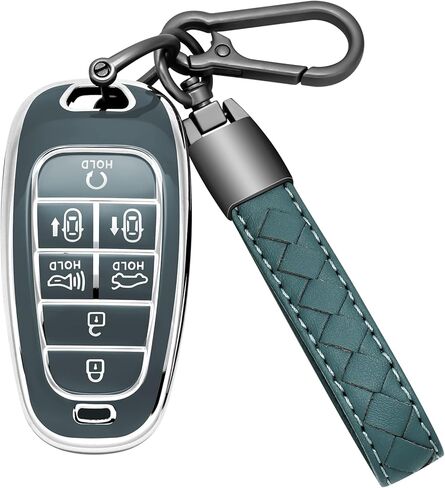 for Hyundai Key Fob Cover with Keychain Soft TPU Car Key Case Holder 360 Degree Protection for 2019-2024 Hyundai Palisade Sonata Santa fe Tucson 7 Buttons Smart Key(B Black) in Saudi Arabia