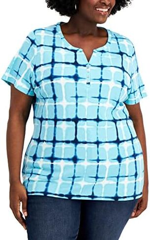 Karen S Plus Size Printed Split Neck Henley Top in Kuwait