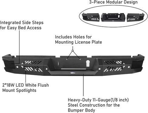 Hooke Road Ram Steel Rear Bumper for 2019-2024 Dodge Ram 2500 Offroad Back Bumper w/LED Lights in Saudi Arabia