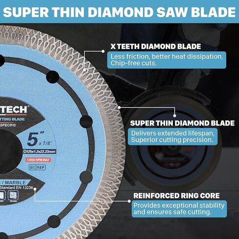 شفرات المنشار الماس Keentech 5 بوصة رقيقة للغاية ، لخزائن الجرانيت الخزفية الخزفية قطع ناعمة ، شفرة الماس لطاحونة الزاوية ، شفرة المنشار البورسلين 5 "(حزمة) in Kuwait
