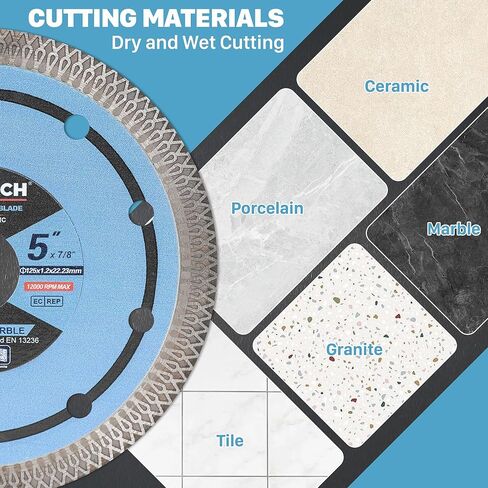 شفرات المنشار الماس Keentech 5 بوصة رقيقة للغاية ، لخزائن الجرانيت الخزفية الخزفية قطع ناعمة ، شفرة الماس لطاحونة الزاوية ، شفرة المنشار البورسلين 5 "(حزمة) in Kuwait