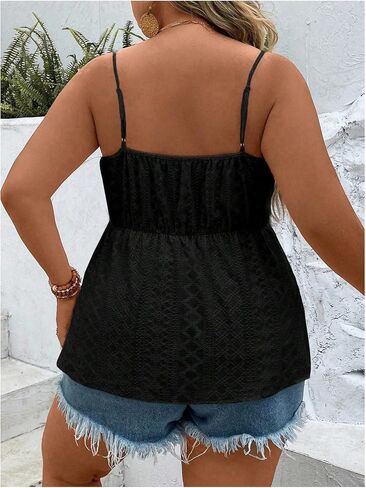 Shenhe Women's Plus Size v Neck Eyelet Cami Peplum Top Spaghetti Strap Block Boho Top Top in Saudi Arabia