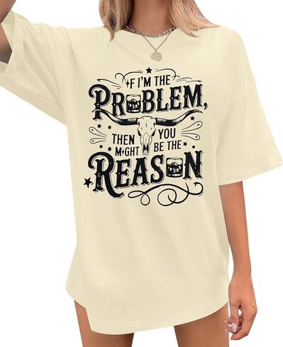 أنا قميص مشكلة النساء القمصان الغربية Cowgirl Tshirt Retro Cow Skull Tees Country Music Tops Short in Kuwait