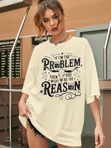 أنا قميص مشكلة النساء القمصان الغربية Cowgirl Tshirt Retro Cow Skull Tees Country Music Tops Short in Kuwait