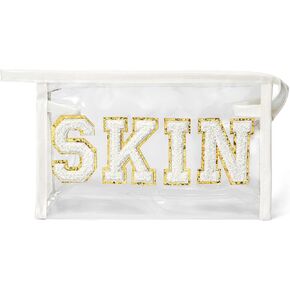 Preppy Patch SPF Cosmetic Bag Summer SPF Varsity Letter Clear Toiletry Makeup Bag Waterproof PVC Cosmetic Case Multi-Function Zippered Makeup Pouch for Beach Pool, Pencil Case Pen Pouch in Saudi Arabia
