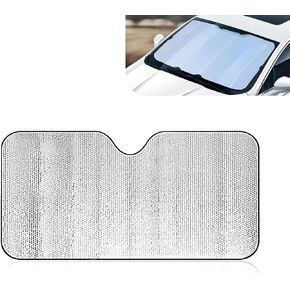Shakas Front Windshield Sunshield ، 51 بوصة × 24 بوصة عزل حراري مقاوم لأشعة الشمس 4 مواسم واقي عالمي ، ملحق محمول سهلة القابلة للطي ، لمعظم السيارات والشاحنات وسيارات الدفع الرباعي (Silver #L) in Kuwait