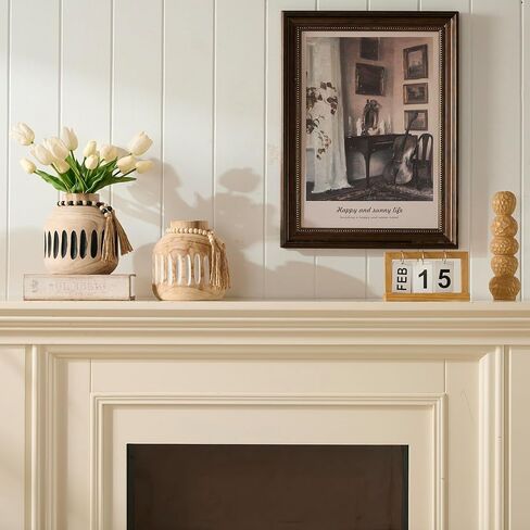 Wood Vase for Home Decor Farmhouse Vases Decor with Wood Beaded Tassel Rustic Country Decor Vase Boho Vases for Pampas Grass Living Room Kitchen Bedroom Entryway Mantel in Saudi Arabia