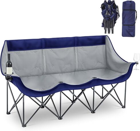 Oversized 3 Person Camping Chair Outdoor Folding Loveseat Sofa for 2-3 Person, Sturdy Lawn Chair Camping Couch with Cup Hold for Outdoor Sports Patio Camp Beach in Saudi Arabia