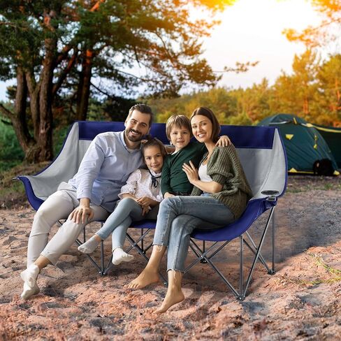 Oversized 3 Person Camping Chair Outdoor Folding Loveseat Sofa for 2-3 Person, Sturdy Lawn Chair Camping Couch with Cup Hold for Outdoor Sports Patio Camp Beach in Saudi Arabia