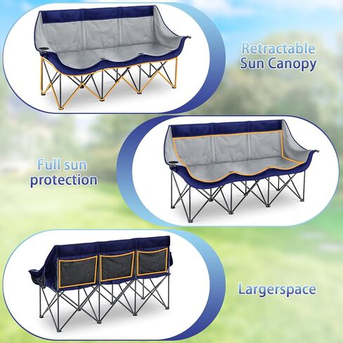 Oversized 3 Person Camping Chair Outdoor Folding Loveseat Sofa for 2-3 Person, Sturdy Lawn Chair Camping Couch with Cup Hold for Outdoor Sports Patio Camp Beach in Saudi Arabia
